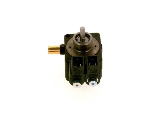 Bosch Ölpumpe mit einem zylindrischen Gehäuse, einer zentralen Achse und zwei Anschlüssen für elektrische Verbindungen.
